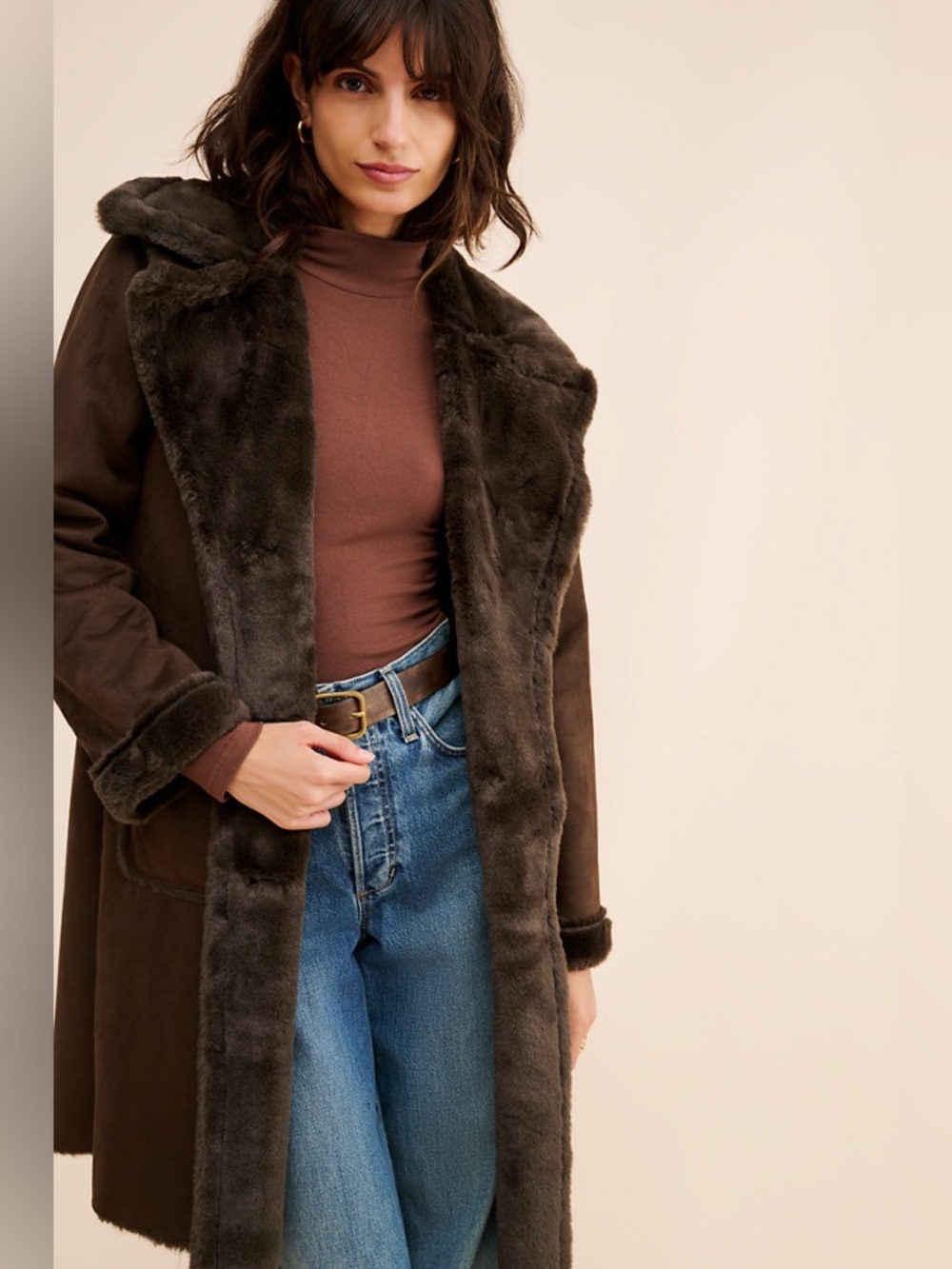 NVLT Mid Length Shearling Jacket M